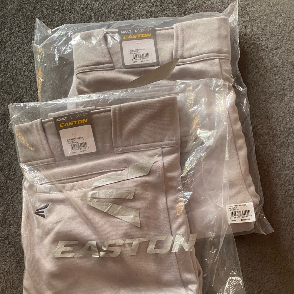 2 Easton Baseball Knickers Gray with Navy Large NWT L 35” - 37”